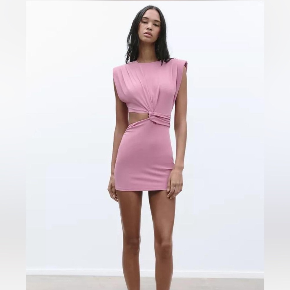 Zara Pink Cutout Shoulder Pad Dress Size Small